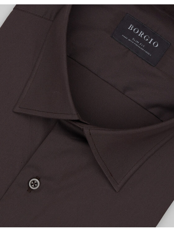 Borgio Borgio Koszula MORTARA Brązowy Slim Fit