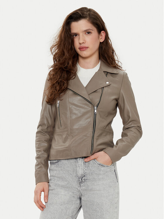 YAS YAS Kožená bunda Sophie 26018510 Šedá Regular Fit