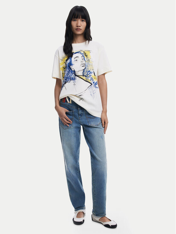Desigual Desigual Tričko Portrait 25WWTK05 Biela Loose Fit