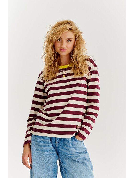NAOKO NAOKO Longsleeve Meow Bordowy Regular Fit