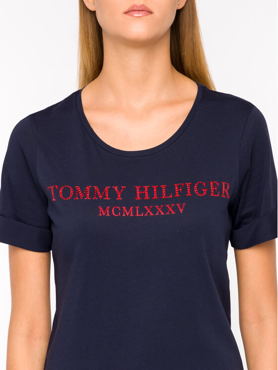 Tommy Hilfiger Tommy Hilfiger Tričko Kristal WW0WW25912 Tmavomodrá Regular Fit