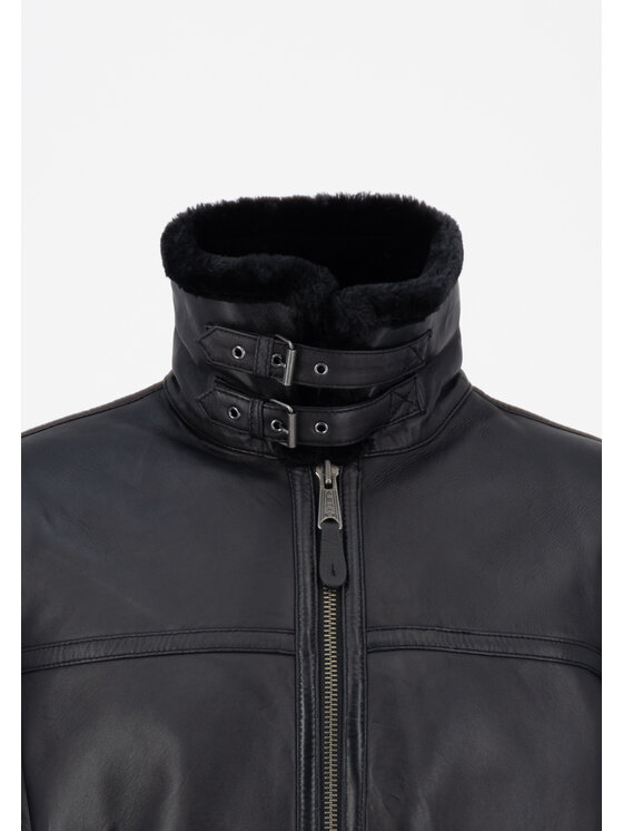 Alpha Industries Alpha Industries Kurtka skórzana B-3 Leather Jacket Czarny Regular Fit