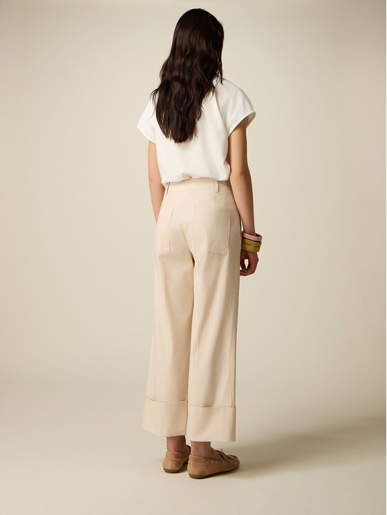 Oltre Oltre Pantaloni di tessuto P007R008931N002 Crema Baggy Fit