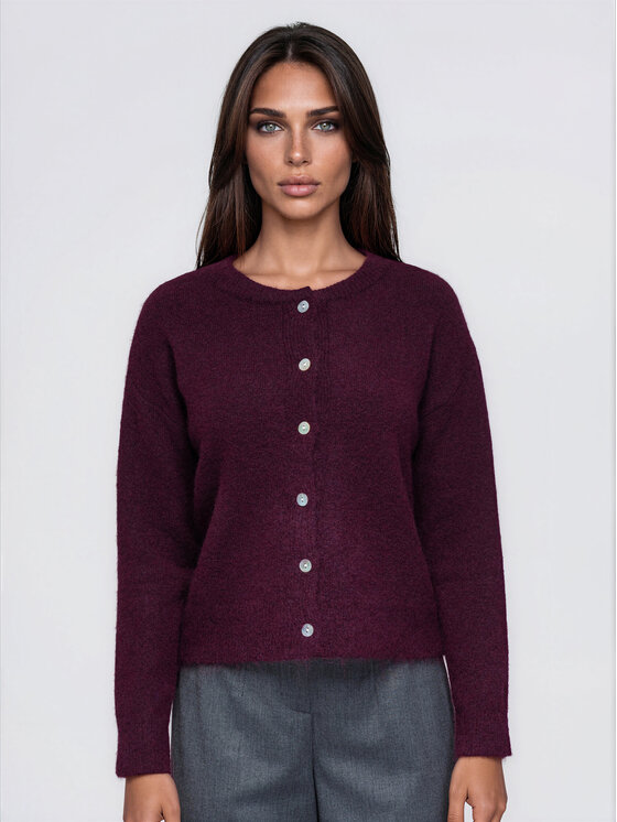 Ombre Ombre Kardigan OW-SW-E0064 Bordowy Relaxed Fit