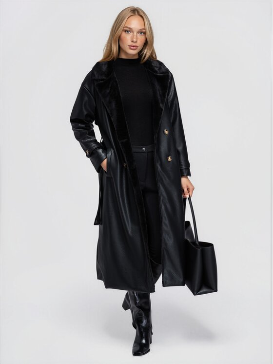 Ombre Ombre Płaszcz przejściowy OW-CT-E0040 Czarny Relaxed Fit