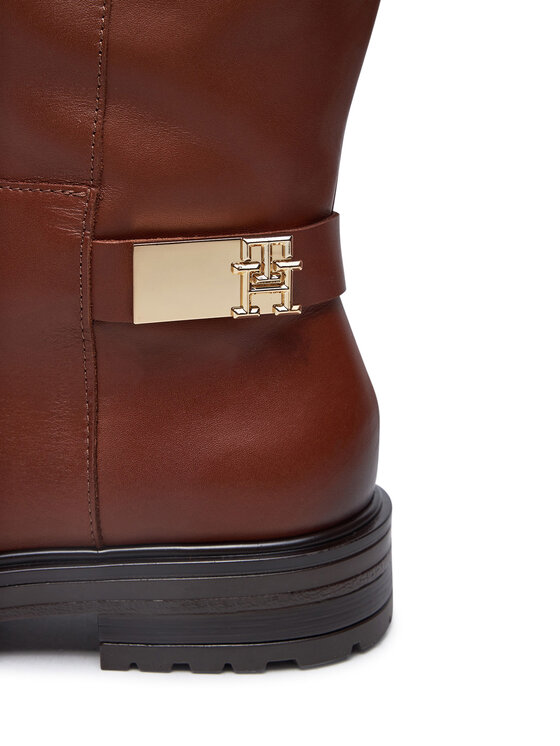 Tommy Hilfiger Tommy Hilfiger Čizme ispod koljena Th Logo Leather Long Boot FW0FW08335 Smeđa