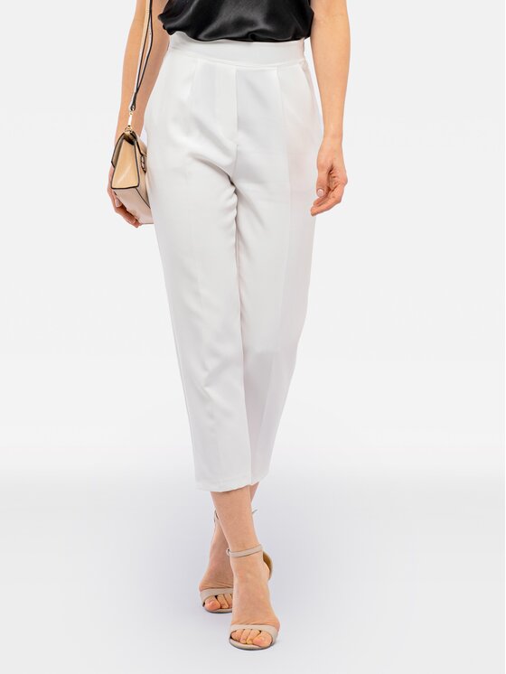 Perso Perso Kalhoty z materiálu cygaretki z kieszeniami Bílá Slim Fit