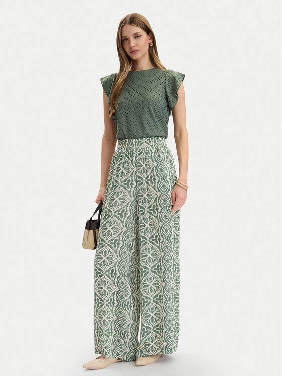 Vero Moda Vero Moda Auduma bikses Menny 10282478 Zaļš Wide Leg