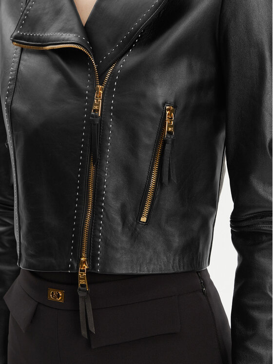 Elisabetta Franchi Elisabetta Franchi Kurtka skórzana GD-47Z-51E2-V1200 Czarny Regular Fit