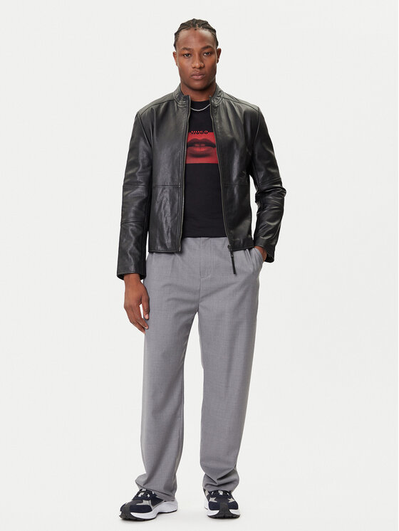 HUGO HUGO Bőrkabát Lokis-3 50540984 Fekete Slim Fit