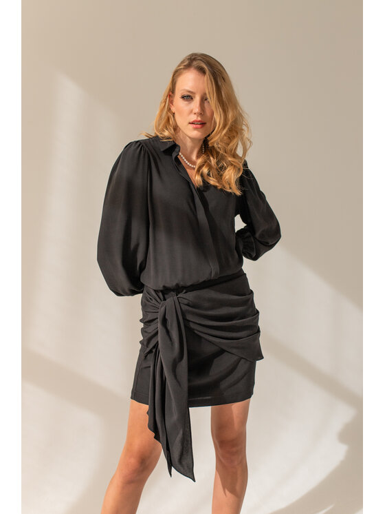 Entelier Sukienka elegancka, rozmiar 36/38, Czarna, wiązana z szarfą