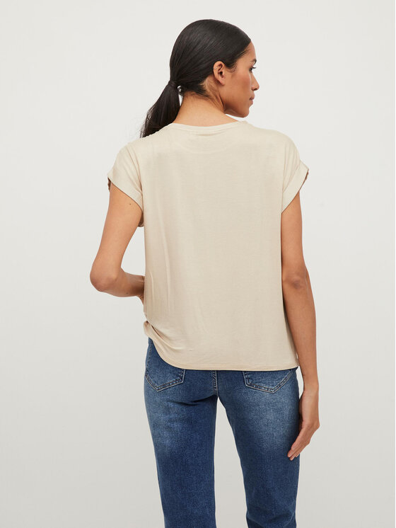 Vila Vila T-shirt Ellette 14059563 Bež Regular Fit