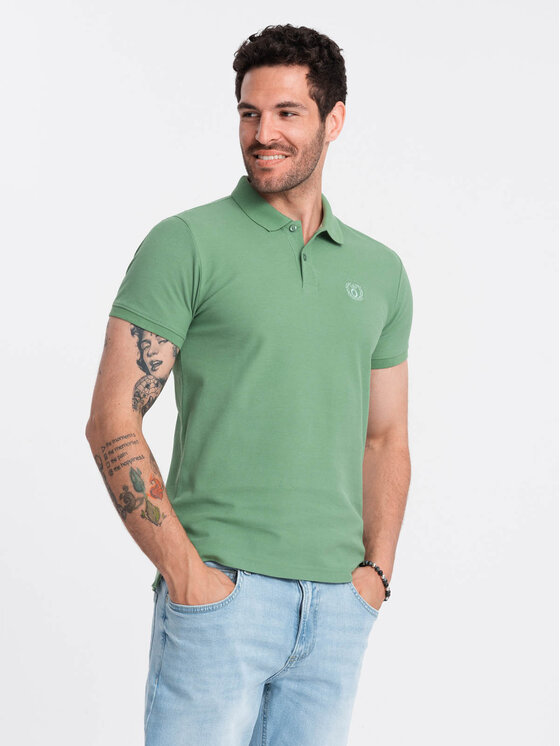 Ombre Ombre Polo OM-POBS-0100 Zielony Regular Fit