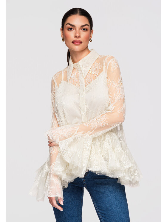 Ombre Ombre Koszula OW-SH-E0003 Beżowy Loose Fit