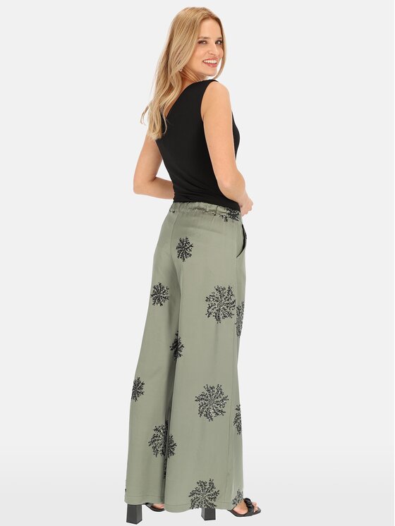 Perso Perso Kalhoty z materiálu PTE242379F Khaki Regular Fit