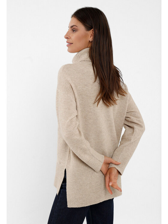 Volcano Volcano Sweter S-HEBE Beżowy Regular Fit