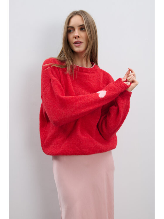 Fobya Fobya Sweter F2105 Czerwony Basic Fit