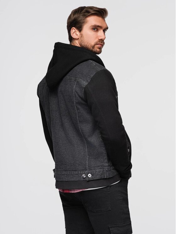 Ombre Ombre Kurtka jeansowa OM-JADJ-0220 Czarny Regular Fit