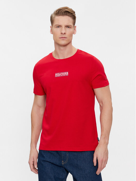 Tommy Hilfiger Tommy Hilfiger Marškinėliai Small Hilfiger Tee MW0MW34387 Raudona Slim Fit