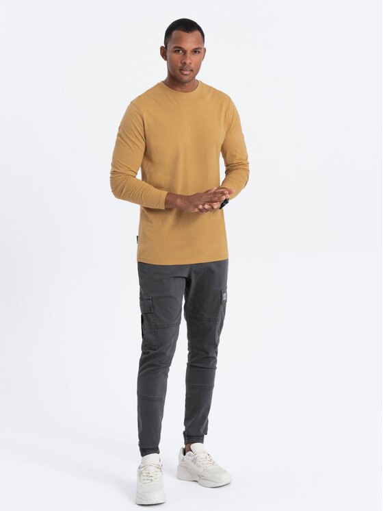 Ombre Ombre Longsleeve OM-LSBL-0106 Złoty Regular Fit