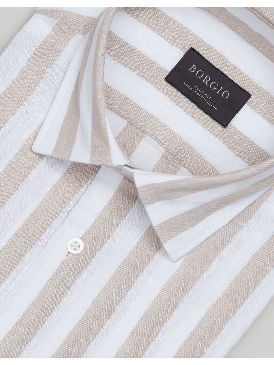 Borgio Borgio Koszula passa_00703 Beżowy Slim Fit