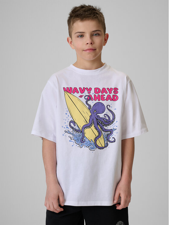 4F 4F T-Shirt WAVE RIDERS CLUB Biały Loose Fit