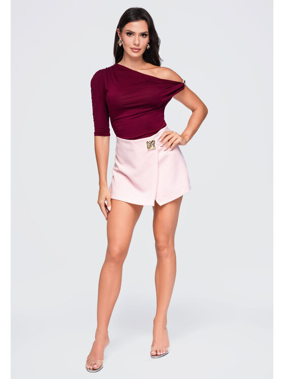 Ombre Ombre Bluzka OW-TS-E0075 Bordowy Slim Fit