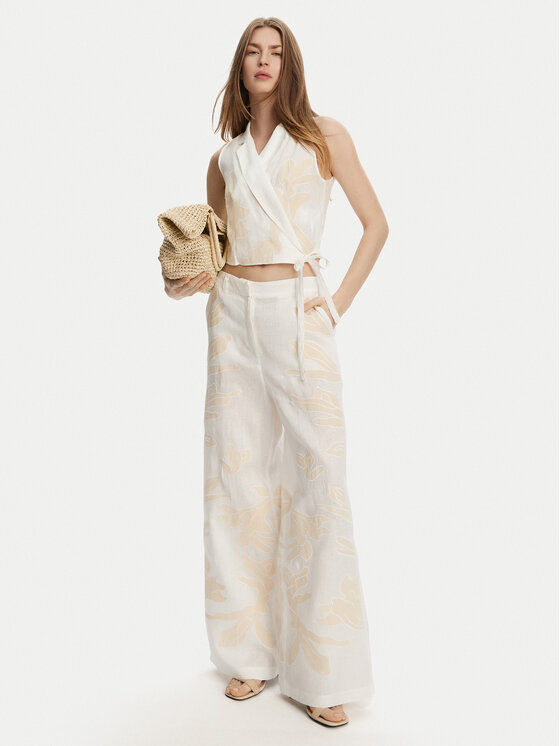 Marella Marella Auduma bikses Kadiak 2513131212 Balts Wide Leg