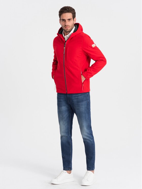 Ombre Ombre Kurtka softshell OM-JANP-0137 Czerwony Regular Fit