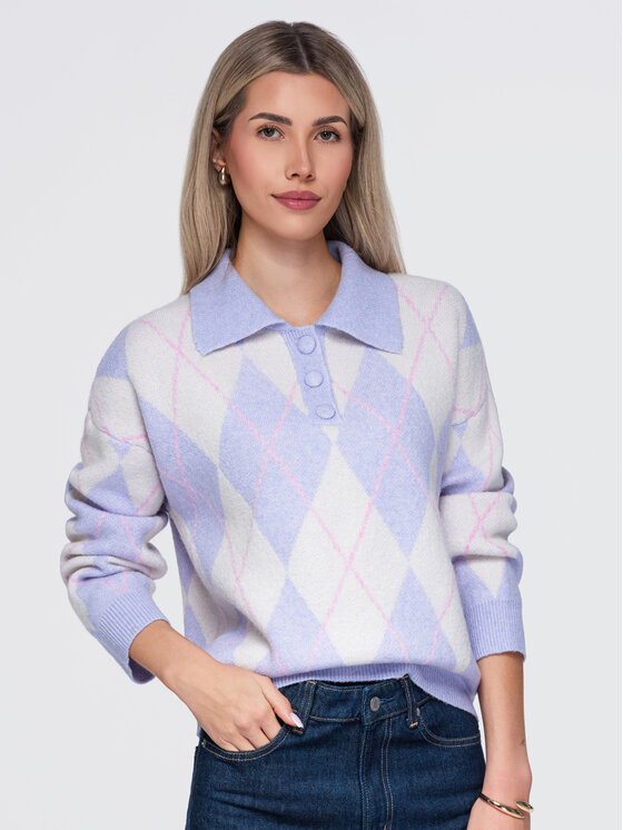 Ombre Ombre Sweter OW-SW-E0030 Fioletowy Relaxed Fit