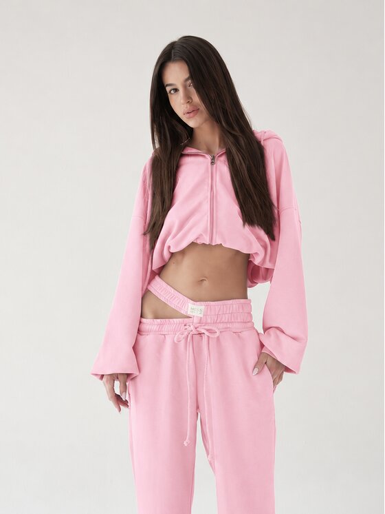 MissDenim MissDenim Bluza Oversize Crop Zip Hoodie Różowy jasny Oversize