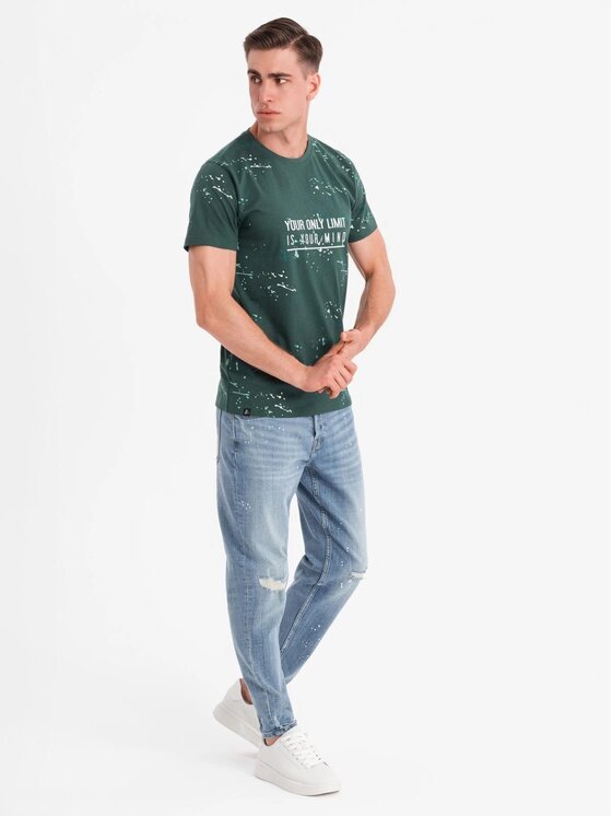 Ombre Ombre T-Shirt OM-TSFP-0187 Zielony Regular Fit