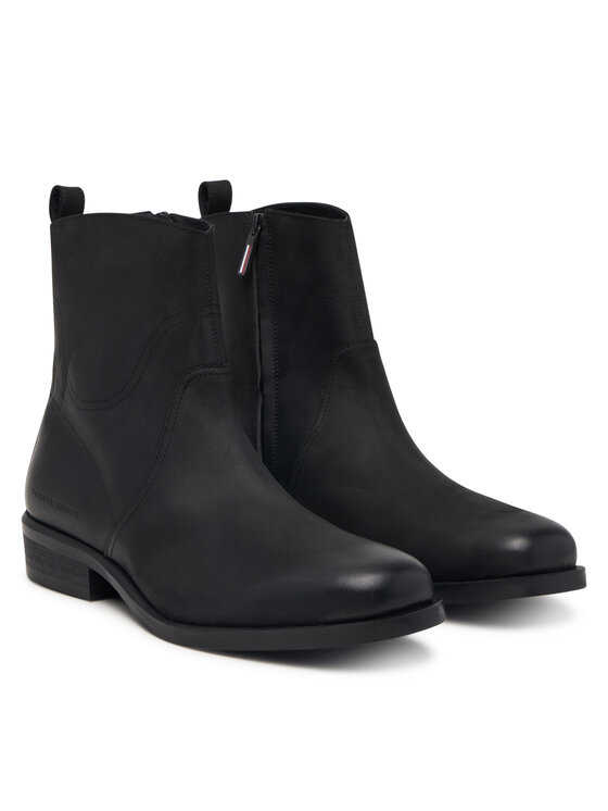 Tommy Hilfiger Tommy Hilfiger Polokozačky Hilfiger Dressy Lth Biker Boot FM0FM06077 Černá