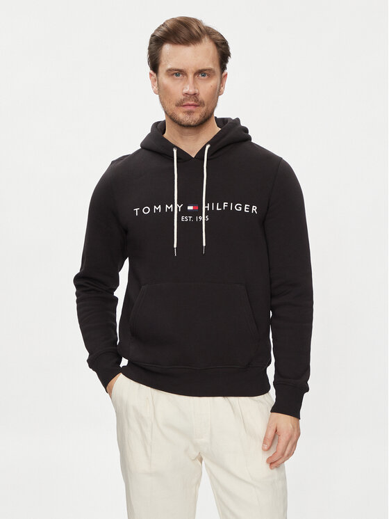 Tommy Hilfiger Džemperis ar kapuci Core Logo MW0MW10752 Melns Regular Fit