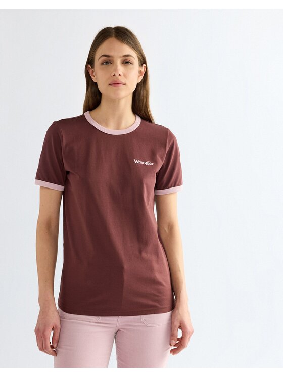 Wrangler Wrangler T-Shirt RINGER TEE Fioletowy Slim Fit