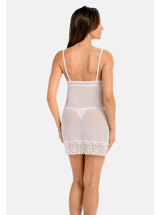 Teyli Teyli Koszula nocna damska siateczkowa Excellent Biały Slim Fit