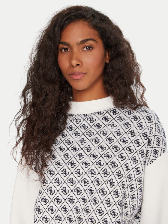 Guess Guess Bluză cu gât W5BR23 Z3JD2 Écru Relaxed Fit