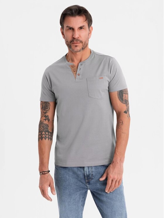 Ombre Ombre T-Shirt OM-TSCT-0206 Szary Regular Fit