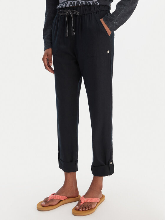 Roxy Roxy Текстилни панталони On The Seashore ERJNP03294 Черен Regular Fit