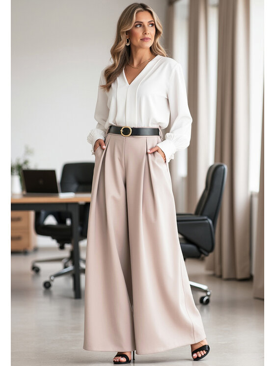 FIGL FIGL Pantaloni di tessuto M1134 Beige Palazzo Fit