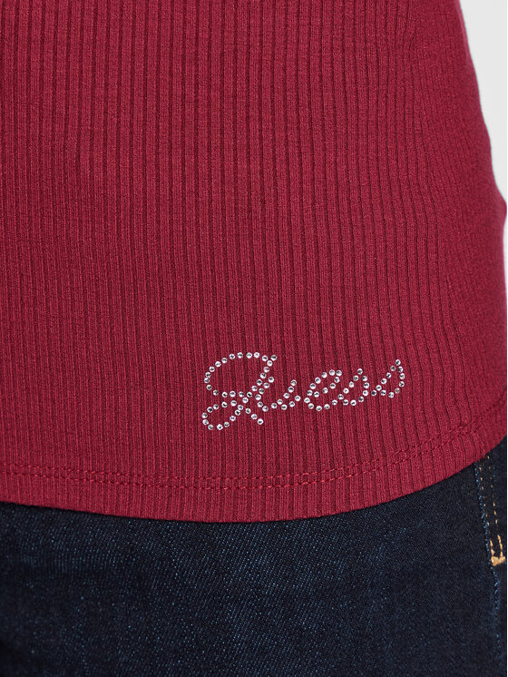 GUESS Camicia Lunga Donna W2YP46 KBCO2 – Nero, Scollo Quadrato Con Dettaglio Strass