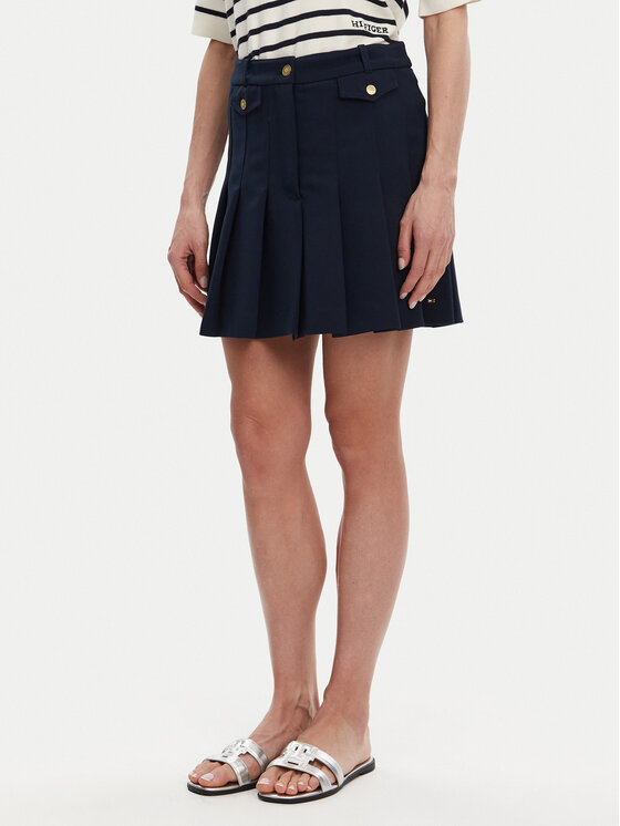 Tommy Hilfiger Tommy Hilfiger Plisovaná sukně WW0WW44731 Tmavomodrá Regular Fit