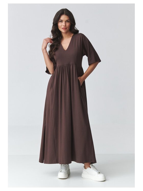 Makadamia Makadamia Sukienka codzienna M933 Brązowy Loose Fit