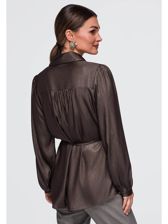Ombre Ombre Koszula OW-SH-E0071 Brązowy Relaxed Fit