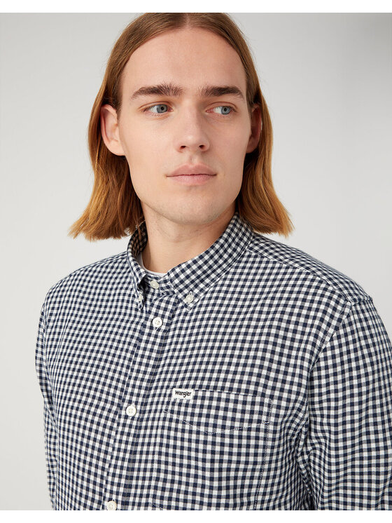 Wrangler Wrangler Koszula LS 1 PKT BUTTON DOWN Szary Regular Fit
