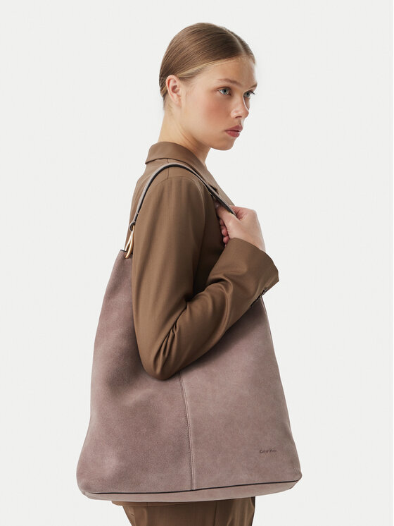 Calvin Klein Torbica Slouchy Suedelarge Shoulder Bag LV04F3690G Smeđa