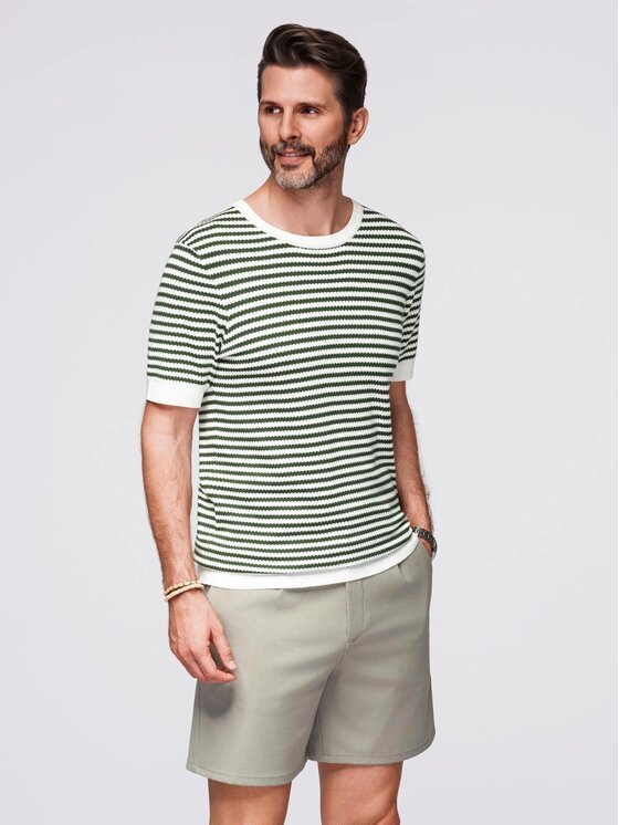 Ombre Ombre T-Shirt OM-TSCT-0255 Zielony Slim Fit