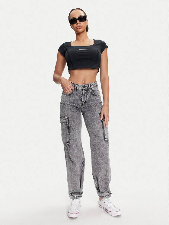 Converse Converse Τοπ W Wordmark Corset Top 10026506-A01 Μαύρο Slim Fit