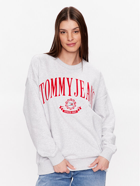 Tommy Jeans Džemperis ar kapuci Varsity DW0DW15419 Pelēks Oversize