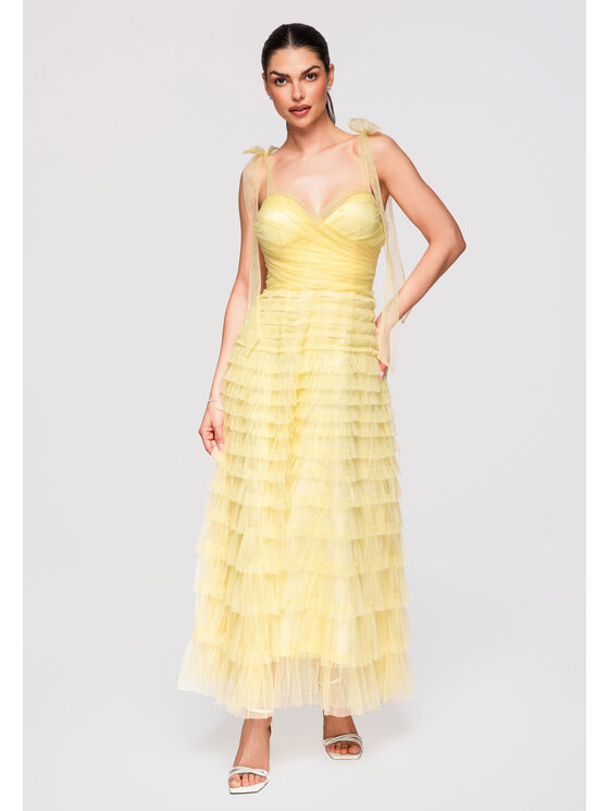 Ombre Ombre Sukienka wieczorowa LA-OM-DLR312 Żółty Slim Fit